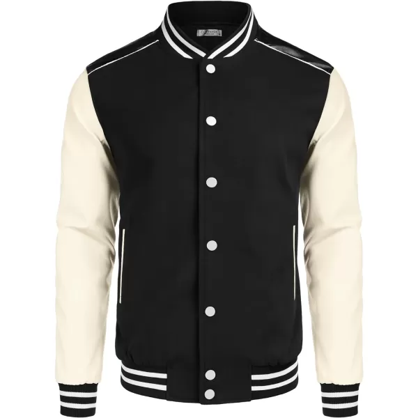 COOFANDY Mens Varsity Jacket Casual Leather Sleeve Baseball Letterman Bomber Jacket Coat