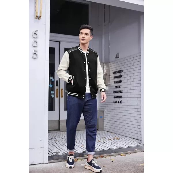 COOFANDY Mens Varsity Jacket Casual Leather Sleeve Baseball Letterman Bomber Jacket Coat