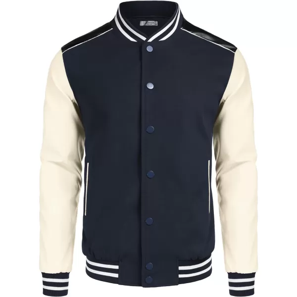 COOFANDY Mens Varsity Jacket Casual Leather Sleeve Baseball Letterman Bomber Jacket Coat