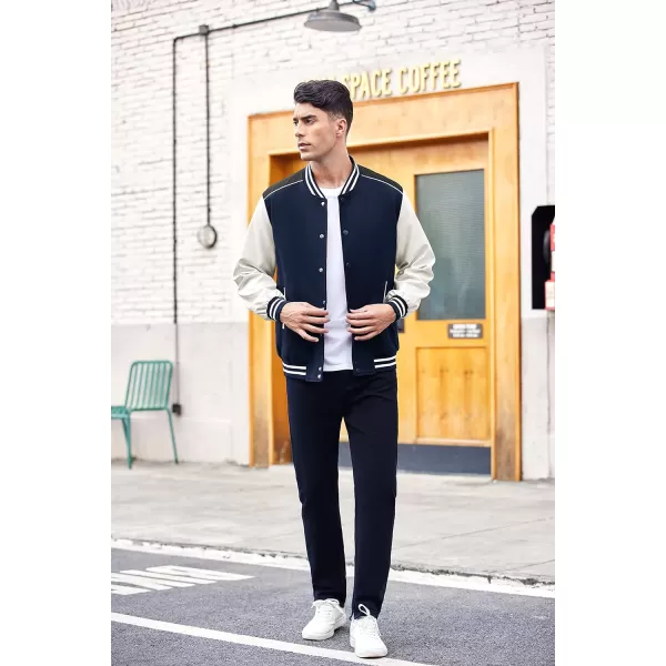COOFANDY Mens Varsity Jacket Casual Leather Sleeve Baseball Letterman Bomber Jacket Coat