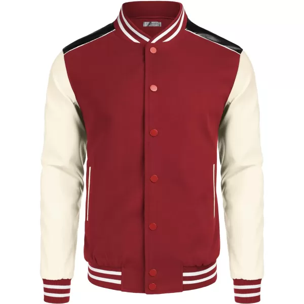 COOFANDY Mens Varsity Jacket Casual Leather Sleeve Baseball Letterman Bomber Jacket Coat