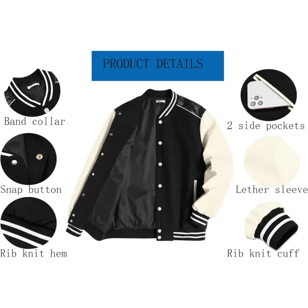 COOFANDY Mens Varsity Jacket Casual Leather Sleeve Baseball Letterman Bomber Jacket Coat