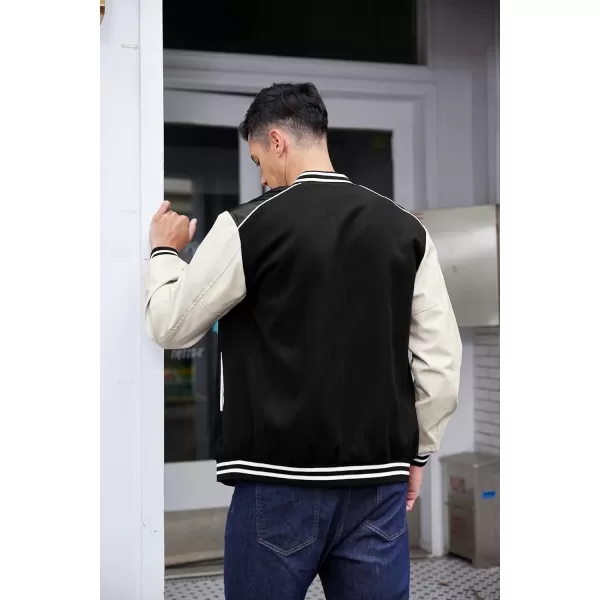 COOFANDY Mens Varsity Jacket Casual Leather Sleeve Baseball Letterman Bomber Jacket Coat