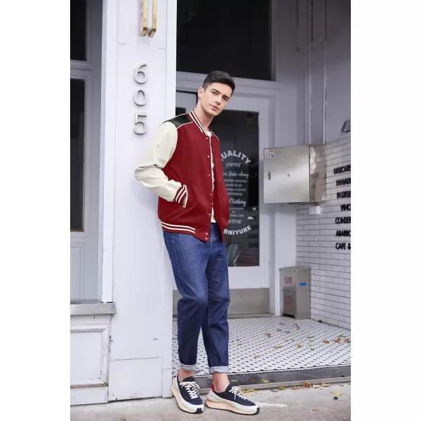 COOFANDY Mens Varsity Jacket Casual Leather Sleeve Baseball Letterman Bomber Jacket Coat