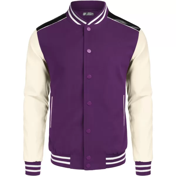 COOFANDY Mens Varsity Jacket Casual Leather Sleeve Baseball Letterman Bomber Jacket Coat