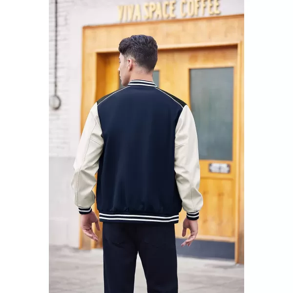 COOFANDY Mens Varsity Jacket Casual Leather Sleeve Baseball Letterman Bomber Jacket Coat