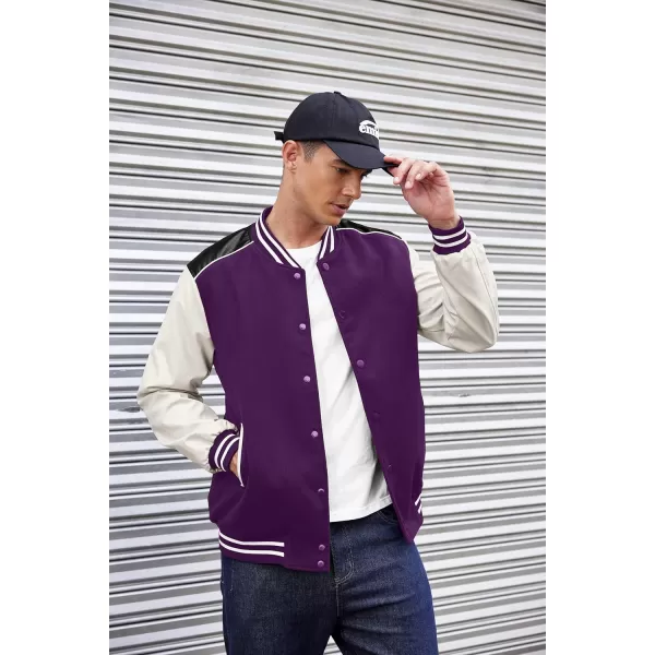COOFANDY Mens Varsity Jacket Casual Leather Sleeve Baseball Letterman Bomber Jacket Coat