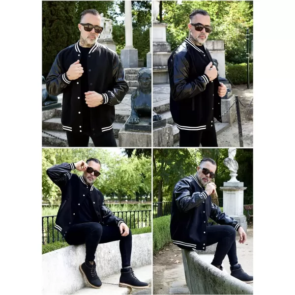 COOFANDY Mens Varsity Jacket Casual Leather Sleeve Baseball Letterman Bomber Jacket Coat