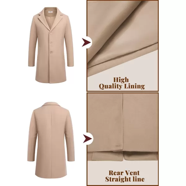 COOFANDY Mens Wool Blend Coat Winter Trench Coats Notched Lapel Collar Single Breasted Overcoat Classic Peacoat With Pockets