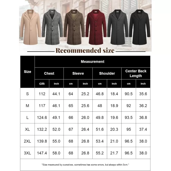 COOFANDY Mens Wool Blend Coat Winter Trench Coats Notched Lapel Collar Single Breasted Overcoat Classic Peacoat With Pockets