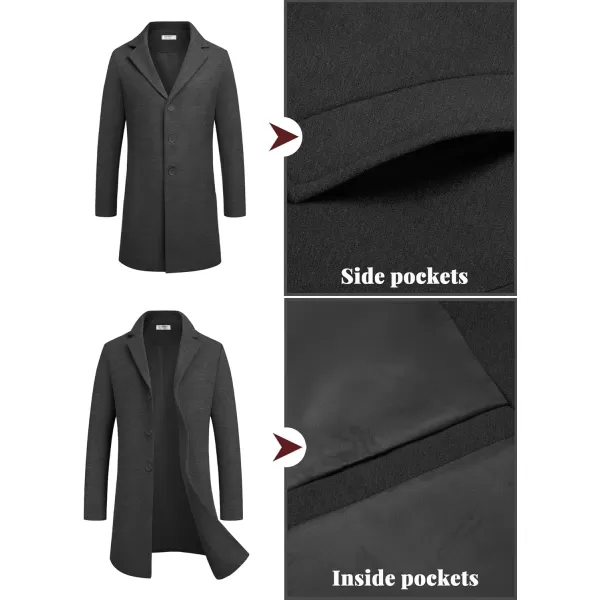 COOFANDY Mens Wool Blend Coat Winter Trench Coats Notched Lapel Collar Single Breasted Overcoat Classic Peacoat With Pockets