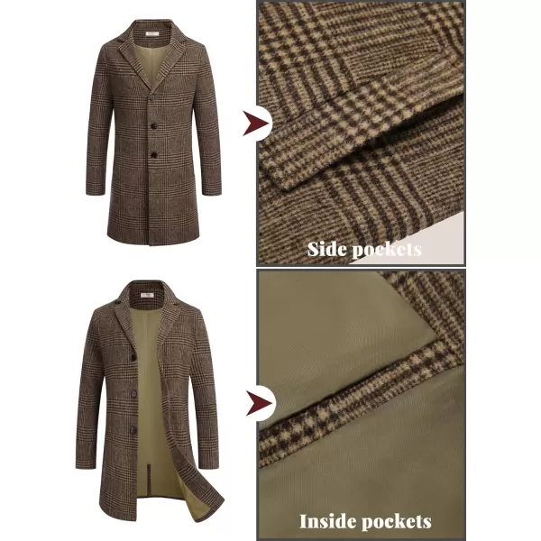 COOFANDY Mens Wool Blend Coat Winter Trench Coats Notched Lapel Collar Single Breasted Overcoat Classic Peacoat With Pockets