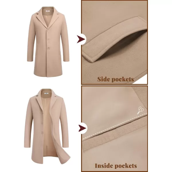 COOFANDY Mens Wool Blend Coat Winter Trench Coats Notched Lapel Collar Single Breasted Overcoat Classic Peacoat With Pockets