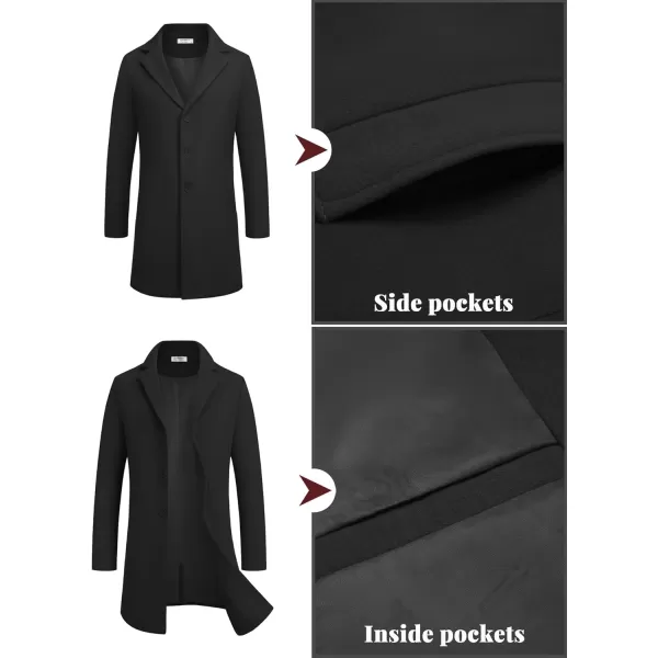 COOFANDY Mens Wool Blend Coat Winter Trench Coats Notched Lapel Collar Single Breasted Overcoat Classic Peacoat With Pockets