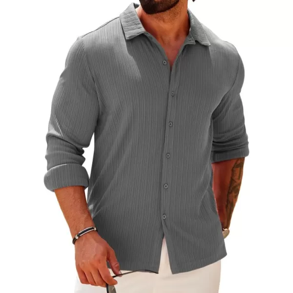 COOFANDY Athletic Fit Dress Shirts for Men Ribbed Knit Textured Button Down Shirts