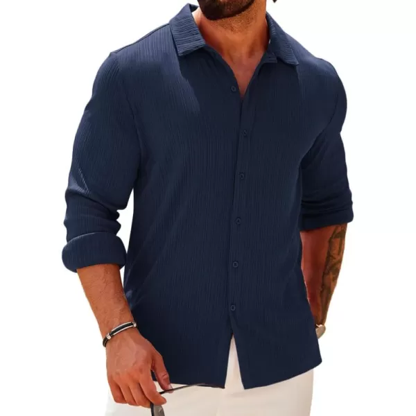 COOFANDY Athletic Fit Dress Shirts for Men Ribbed Knit Textured Button Down Shirts