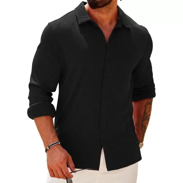 COOFANDY Athletic Fit Dress Shirts for Men Ribbed Knit Textured Button Down Shirts