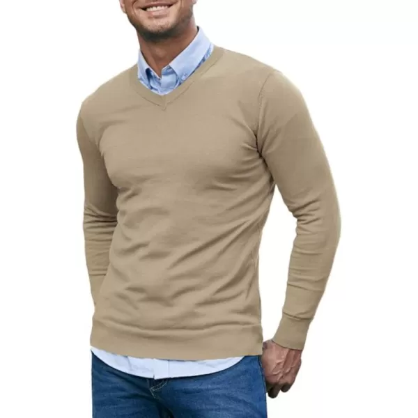 COOFANDY Men Casual V Neck Sweater Ribbed Knit Slim Fit Long Sleeve Pullover Top