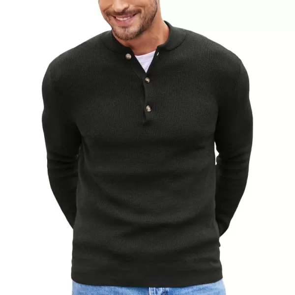COOFANDY Men Henley Knit Sweater Dress Long Sleeve Button Pullover Sweater Casual Sweater