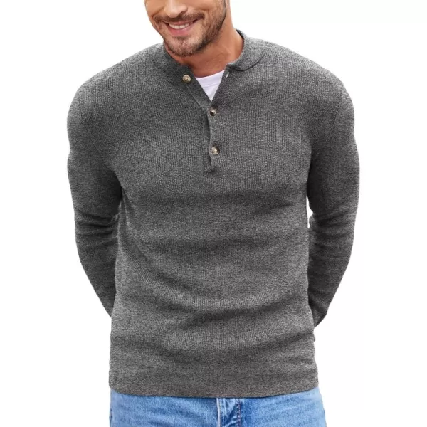COOFANDY Men Henley Knit Sweater Dress Long Sleeve Button Pullover Sweater Casual Sweater