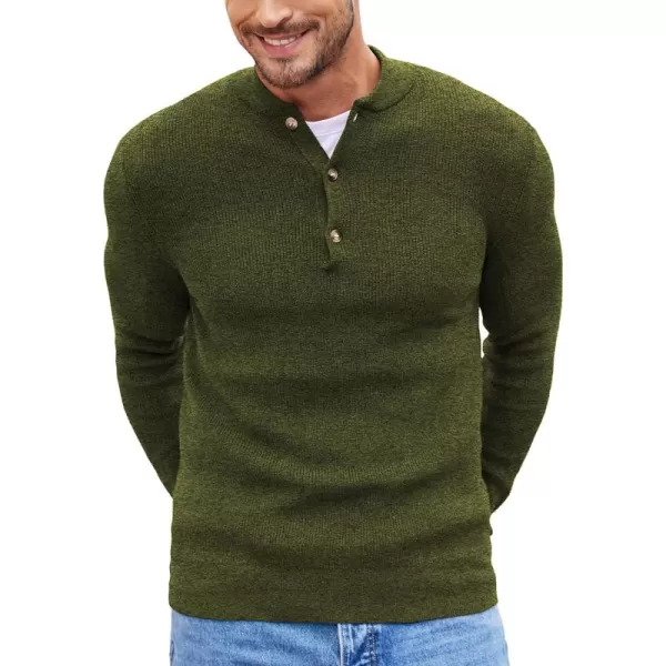 COOFANDY Men Henley Knit Sweater Dress Long Sleeve Button Pullover Sweater Casual Sweater