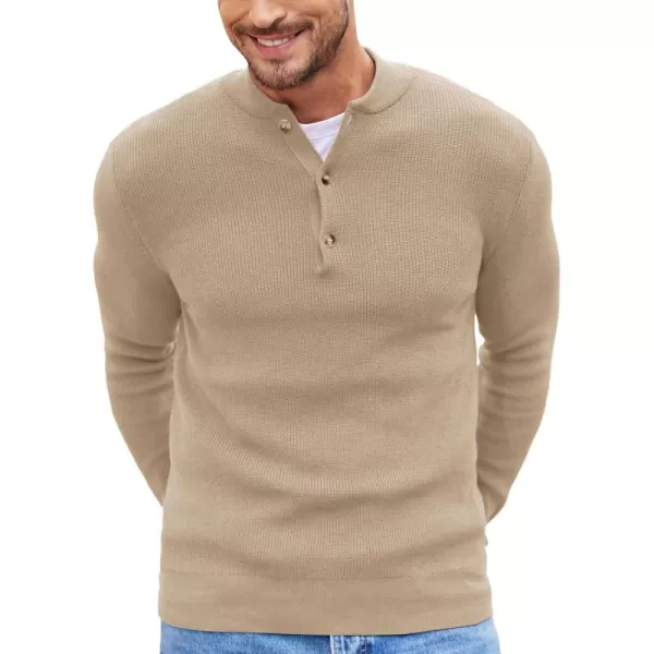 COOFANDY Men Henley Knit Sweater Dress Long Sleeve Button Pullover Sweater Casual Sweater