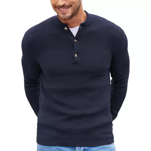 COOFANDY Men Henley Knit Sweater Dress Long Sleeve Button Pullover Sweater Casual Sweater