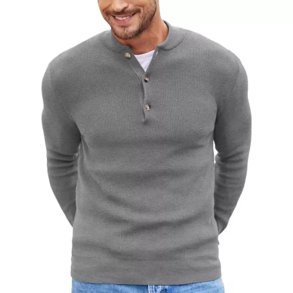 COOFANDY Men Henley Knit Sweater Dress Long Sleeve Button Pullover Sweater Casual Sweater