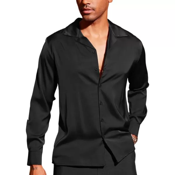 COOFANDY Men Luxury Silk Shirt Long Sleeve Satin Dress Shirt Shiny Button Down Prom Wedding Party Shirt