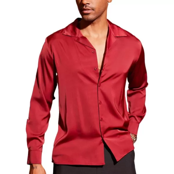COOFANDY Men Luxury Silk Shirt Long Sleeve Satin Dress Shirt Shiny Button Down Prom Wedding Party Shirt