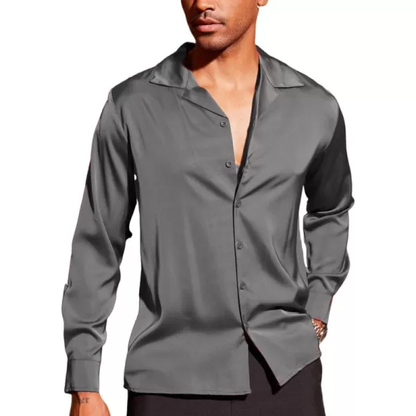 COOFANDY Men Luxury Silk Shirt Long Sleeve Satin Dress Shirt Shiny Button Down Prom Wedding Party Shirt