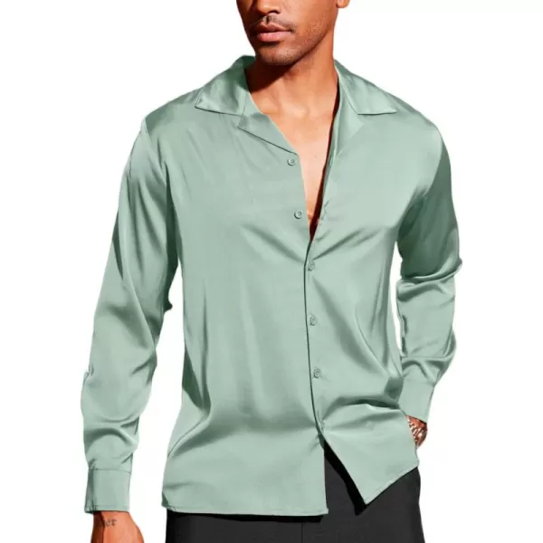 COOFANDY Men Luxury Silk Shirt Long Sleeve Satin Dress Shirt Shiny Button Down Prom Wedding Party Shirt