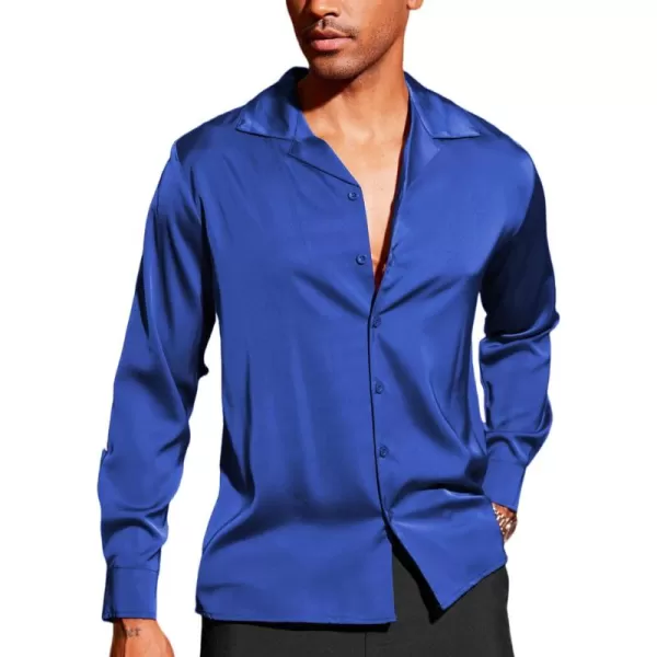 COOFANDY Men Luxury Silk Shirt Long Sleeve Satin Dress Shirt Shiny Button Down Prom Wedding Party Shirt