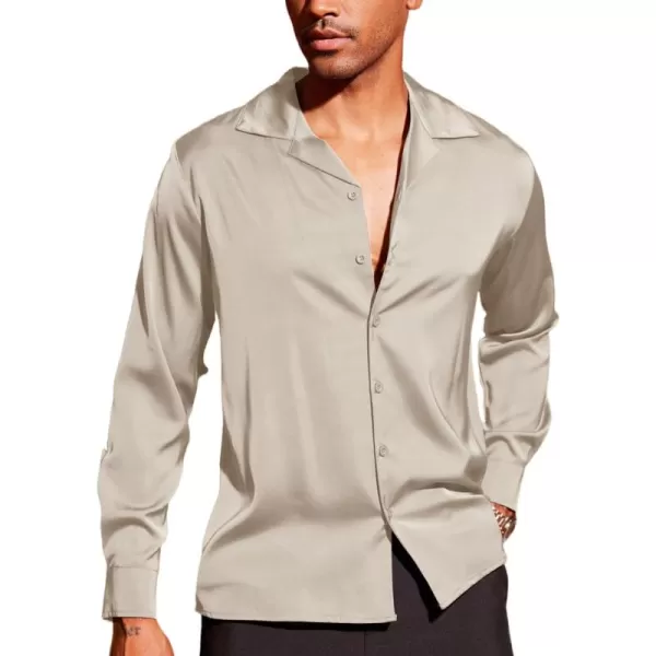 COOFANDY Men Luxury Silk Shirt Long Sleeve Satin Dress Shirt Shiny Button Down Prom Wedding Party Shirt