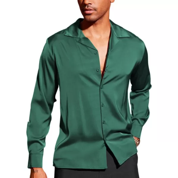 COOFANDY Men Luxury Silk Shirt Long Sleeve Satin Dress Shirt Shiny Button Down Prom Wedding Party Shirt