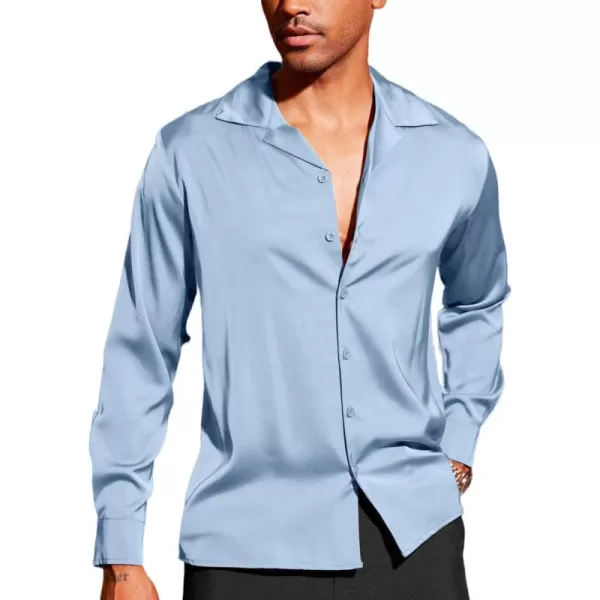 COOFANDY Men Luxury Silk Shirt Long Sleeve Satin Dress Shirt Shiny Button Down Prom Wedding Party Shirt