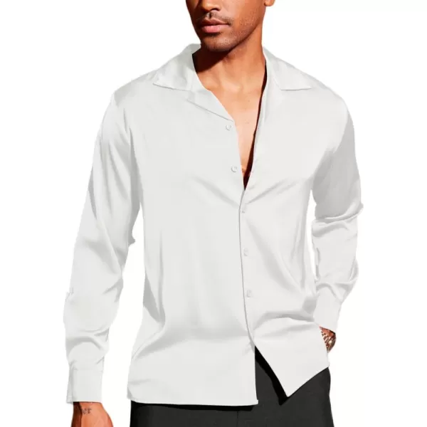 COOFANDY Men Luxury Silk Shirt Long Sleeve Satin Dress Shirt Shiny Button Down Prom Wedding Party Shirt