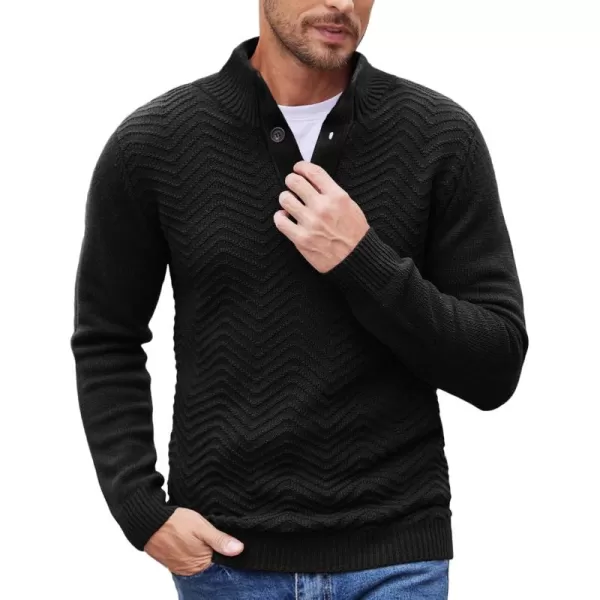 COOFANDY Men Quarter Button Sweater Pullover Cable Knit Henley Mock Neck Sweater