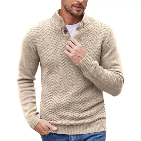 COOFANDY Men Quarter Button Sweater Pullover Cable Knit Henley Mock Neck Sweater