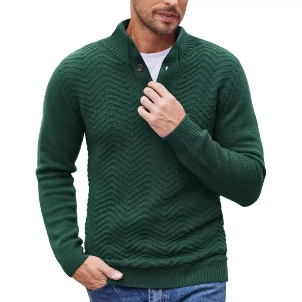 COOFANDY Men Quarter Button Sweater Pullover Cable Knit Henley Mock Neck Sweater