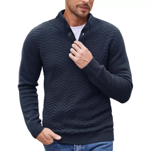 COOFANDY Men Quarter Button Sweater Pullover Cable Knit Henley Mock Neck Sweater