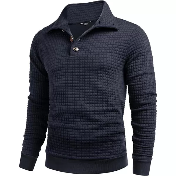 COOFANDY Men Quarter Collar Sweatshirt Pullover Long Sleeve Waffle Fashion Pullover