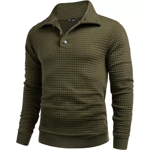 COOFANDY Men Quarter Collar Sweatshirt Pullover Long Sleeve Waffle Fashion Pullover