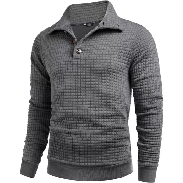 COOFANDY Men Quarter Collar Sweatshirt Pullover Long Sleeve Waffle Fashion Pullover