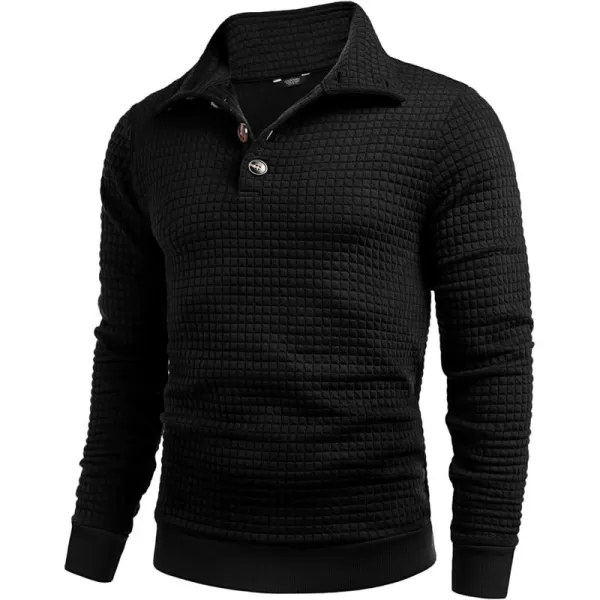 COOFANDY Men Quarter Collar Sweatshirt Pullover Long Sleeve Waffle Fashion Pullover