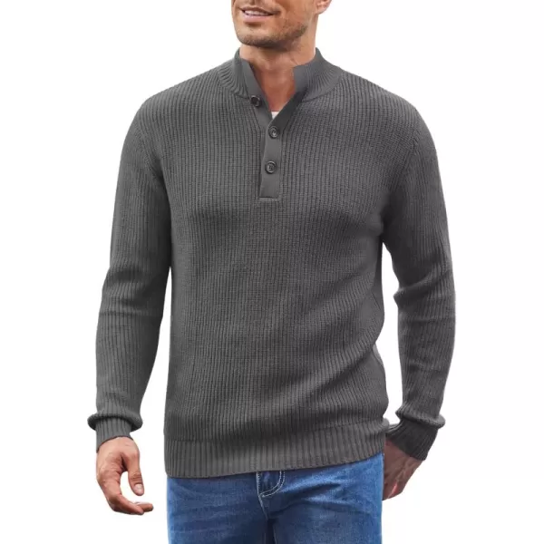 COOFANDY Men Stand Collar Sweater Knit Henley Long Sleeve Quarter Button Pullover