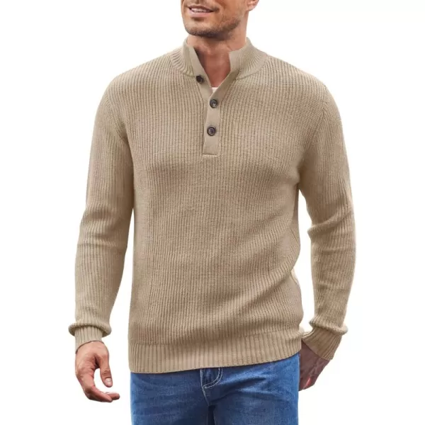 COOFANDY Men Stand Collar Sweater Knit Henley Long Sleeve Quarter Button Pullover