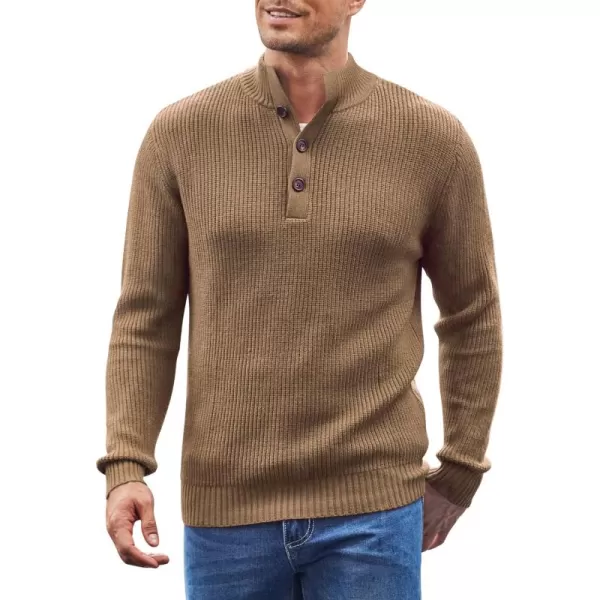 COOFANDY Men Stand Collar Sweater Knit Henley Long Sleeve Quarter Button Pullover