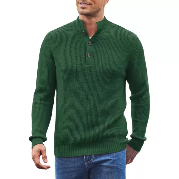 COOFANDY Men Stand Collar Sweater Knit Henley Long Sleeve Quarter Button Pullover