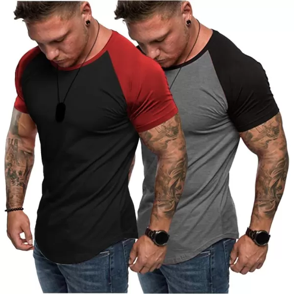 COOFANDY Men's 2 Packs Gym Muscle T Shirts Fitness Workout Baseball Tee Shirts